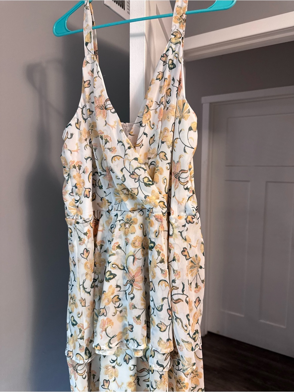 Maurices White One-Shoulder Floral Dress with Yellow and Green Print